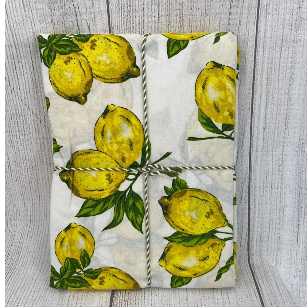 April Cornell Tablecloth 60x120 Lemons White Yellow Cotton Fruit Print Summer